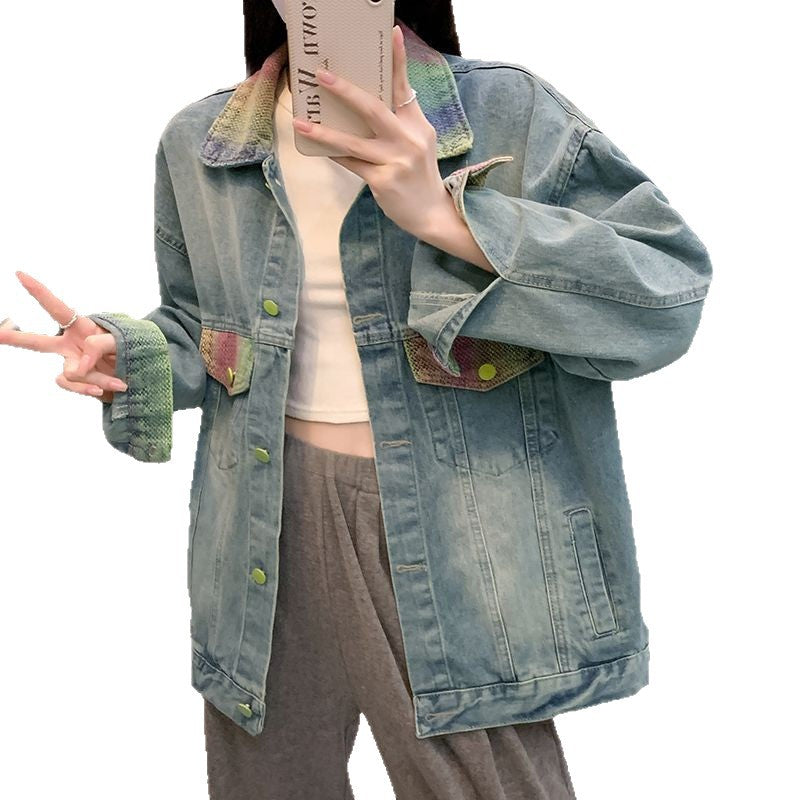 Veste en denim surdimensionnée pour femmes avec accents colorés Chic & Stil