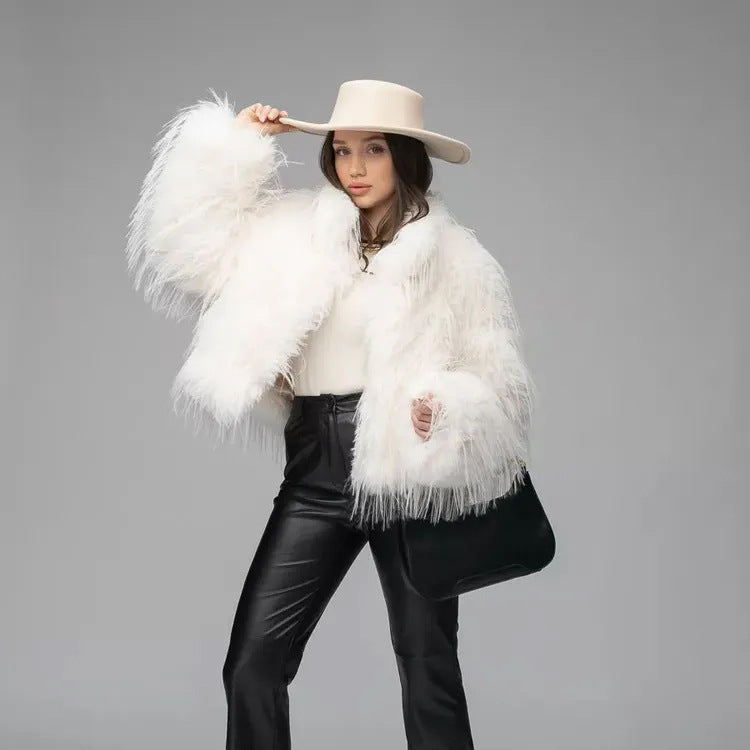 Ladies Trend Faux Fur Jacket with Elegant Fringe Lune London