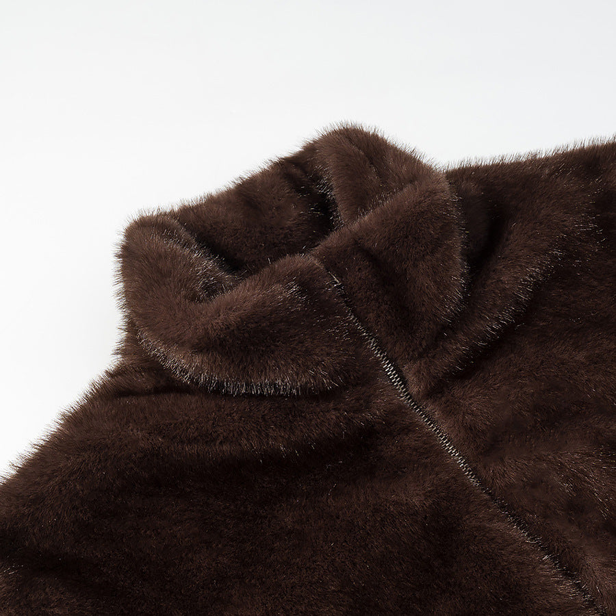 Ladies Oversize Faux Fur Pullover Jacket with Half Zipper and Kangaroo Pocket Amarae