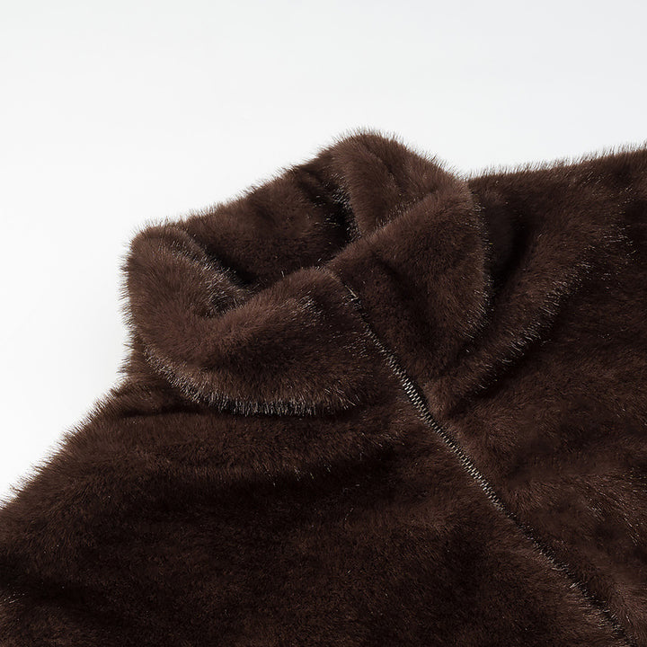 Ladies Oversize Faux Fur Pullover Jacket with Half Zipper and Kangaroo Pocket Amarae
