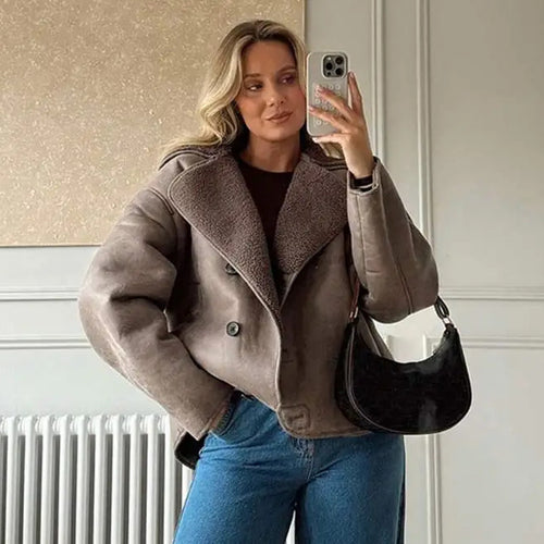 Oversized faux fur jacket for women with a wide collar Amarae