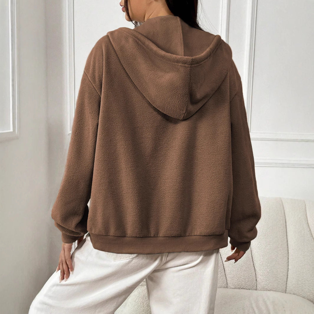 Women's Fleece Jacket with Hood and Practical Pockets Chic Und Stil
