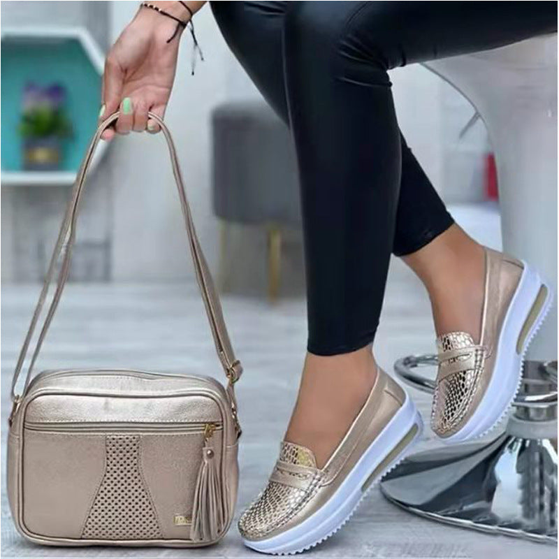 Women's comfortable Slip-On shoes with a stylish snake leather design and a cushioned sole Lune London