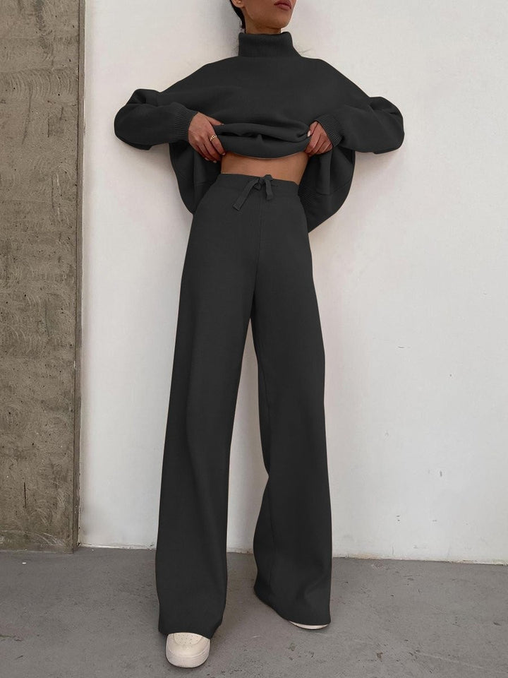 Women Wide Knit Pants with High Waist, Drawstring, and Wide Leg Amarae