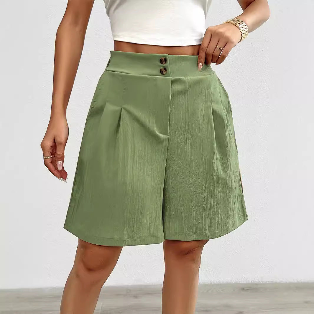 Chic and Stylish Women's Elegant Shorts with Button Closure and Pleated Design