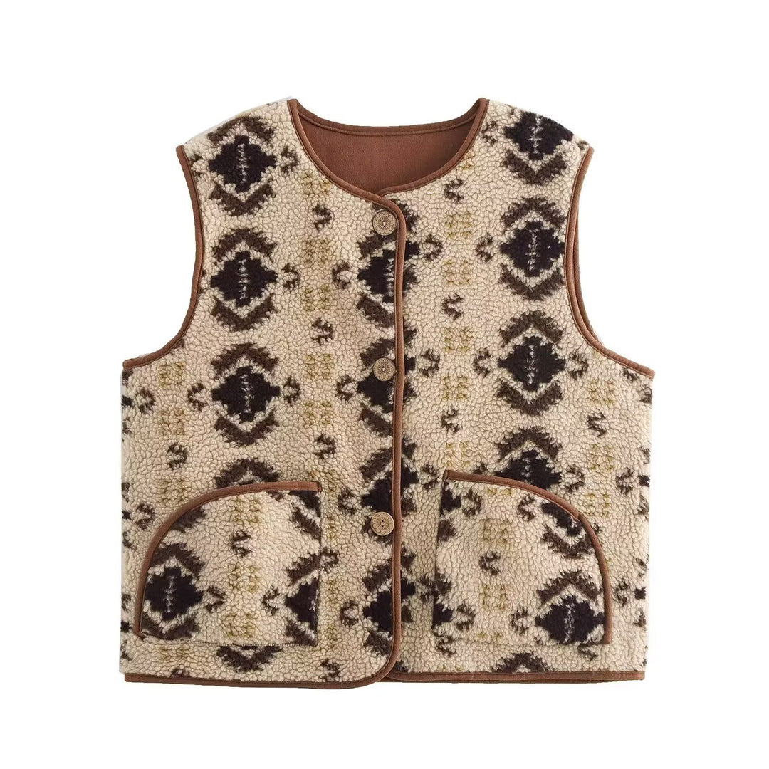 Women's patterned teddy vest in bouclé look with patch pockets Amarae