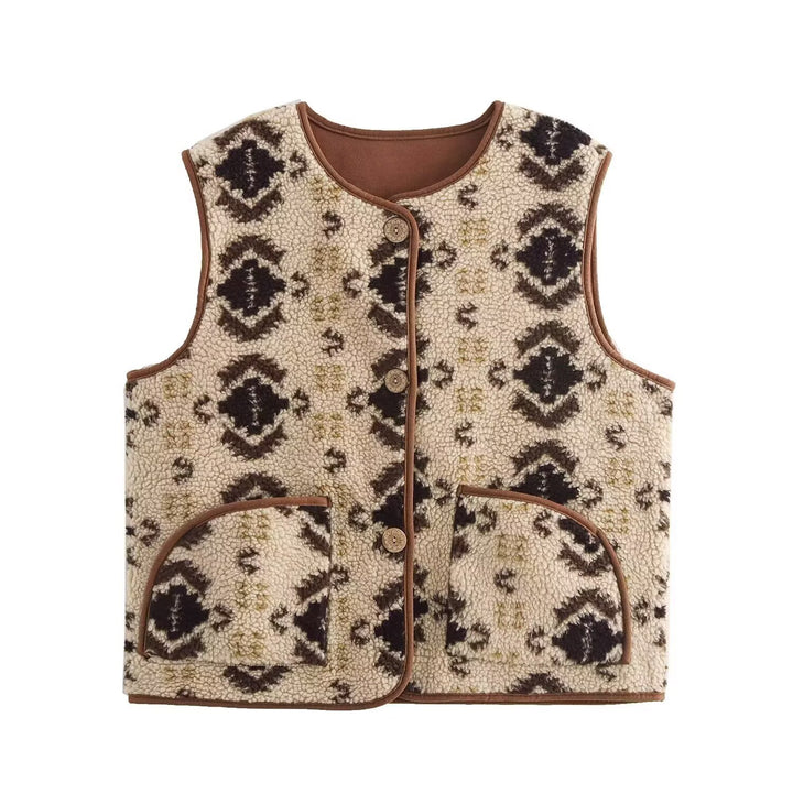 Women's patterned teddy vest in bouclé look with patch pockets Amarae