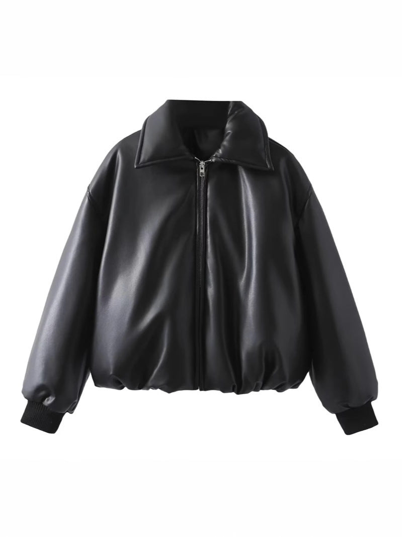 Casual faux leather jacket for women with a loose fit and practical pockets Lune London