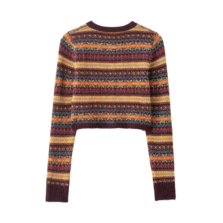 Women's Short-Cut Fair-Isle Cardigan with Round Neckline and Button Placket Amarae