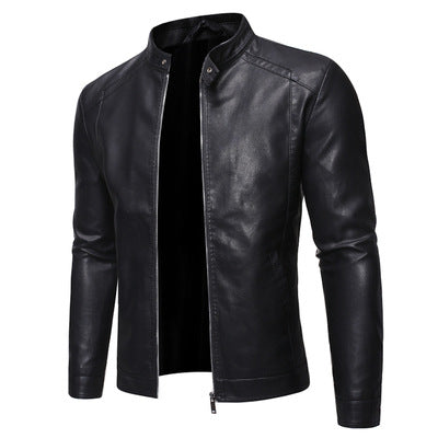 Men's leather jacket with modern stand-up collar and smooth finish Amarae
