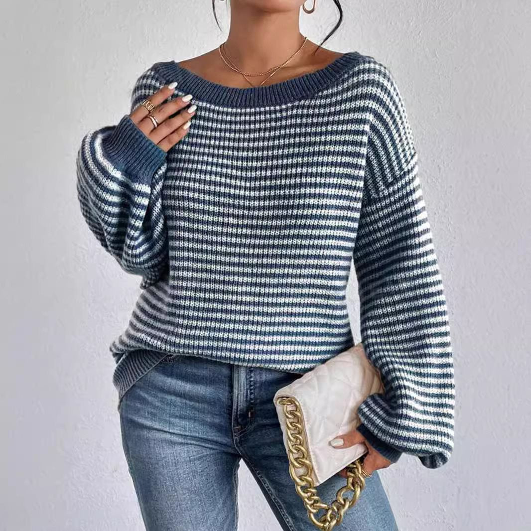 Pull-over tricot surdimensionné pour femmes avec col en V et motif décoratif Lune London