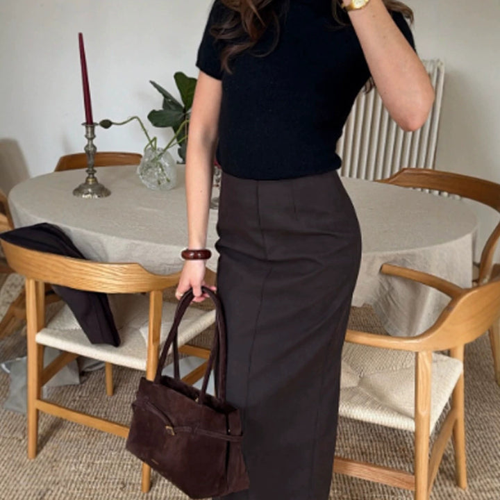 Women Two-Piece Tailoring Set with Cropped Blazer and High-Waisted Pencil Midi Skirt Amarae