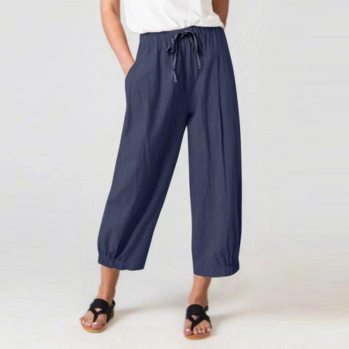 Women's lightweight and comfortable summer pants with elastic waistband and ankle length Amarae