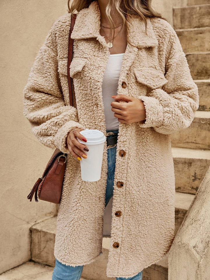 Amarae | Coat - Over Size - Soft Sherpa - Button Closure - Chest Pockets