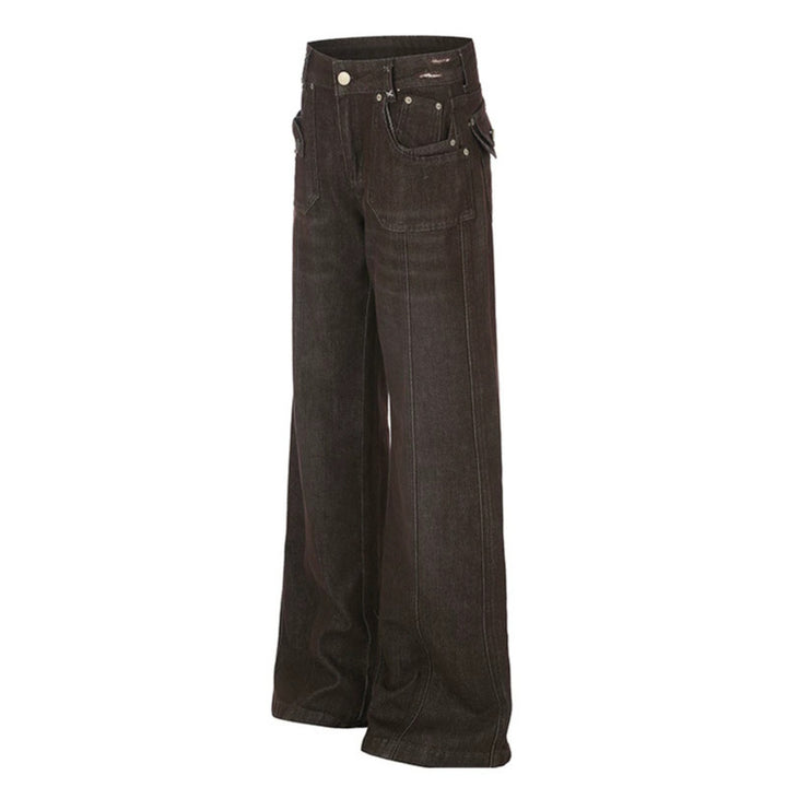 Women's Wide High-Waist Denim Trousers with Straight Leg and Utility Patch Pockets Amarae
