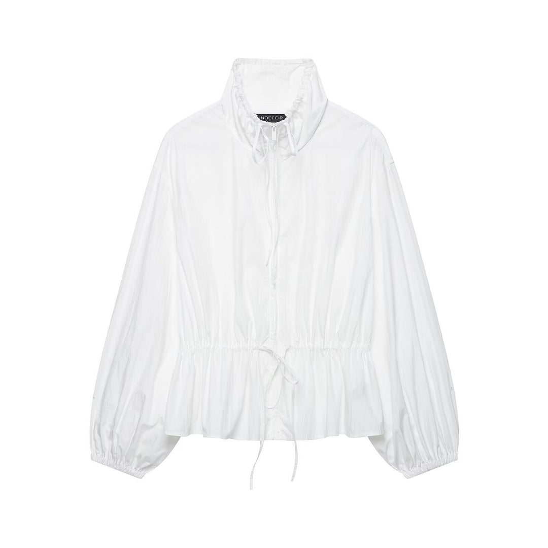 Women's lightweight cropped windbreaker with drawstring waist and high stand-up collar Amarae