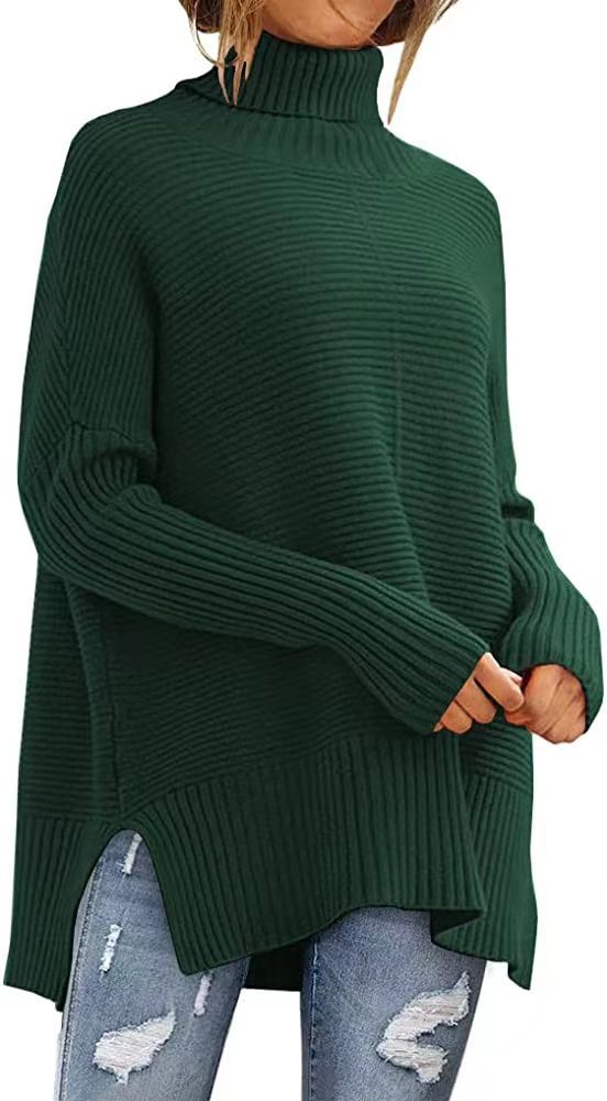Pull Turtleneck Large Femme avec Structure à Côtes Fines et Coupe Asymétrique Chic & Stil