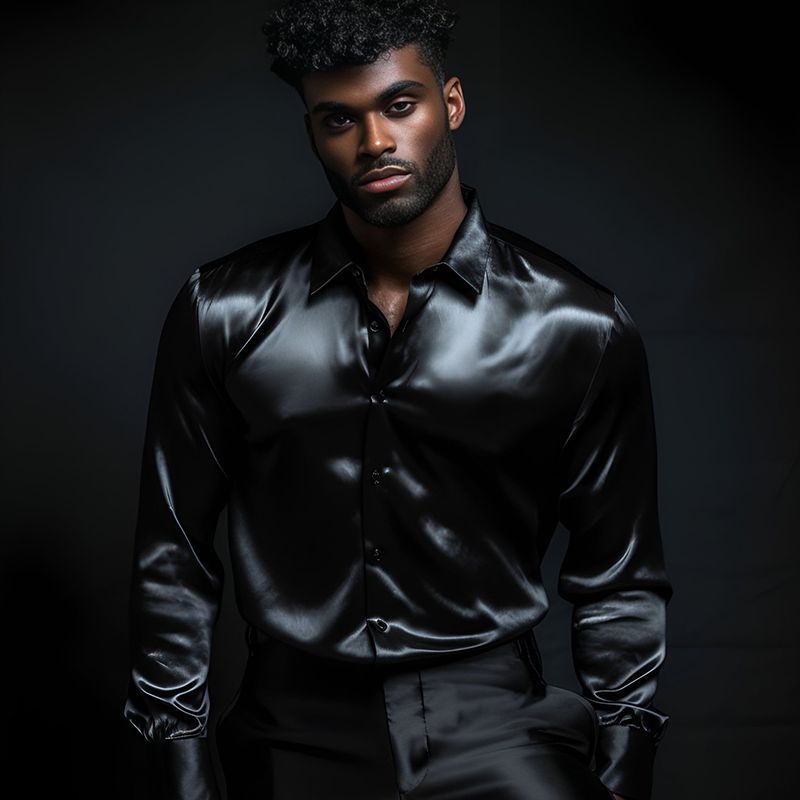 Shiny satin shirt for men with modern collar Lune London