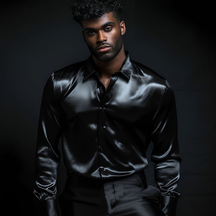 Shiny satin shirt for men with modern collar Lune London