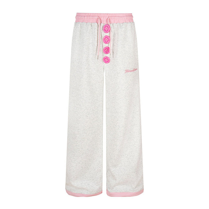 Women Wide Lounge Pants with Decorative Button Placket, High Waist and Drawstring Amarae