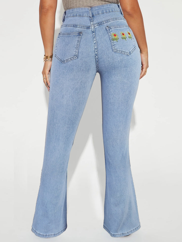 Ladies high-waisted tapered flared jeans with waist-shaping waistband Amarae