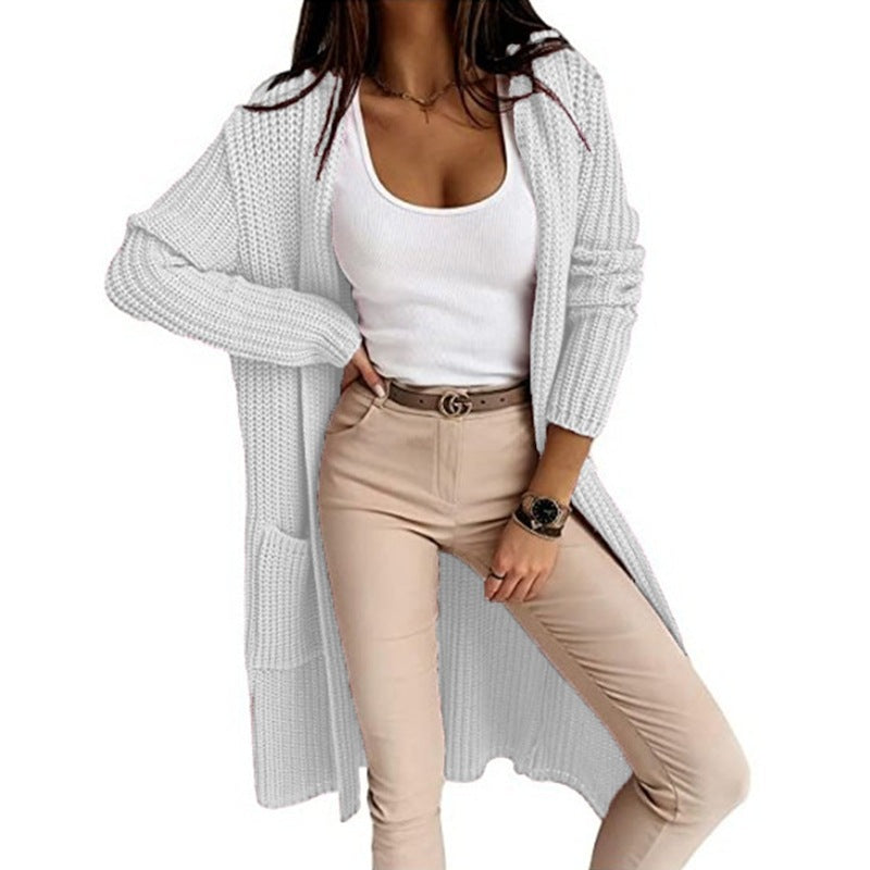 Ladies Long Knit Cardigan with modern structured pattern Lune London