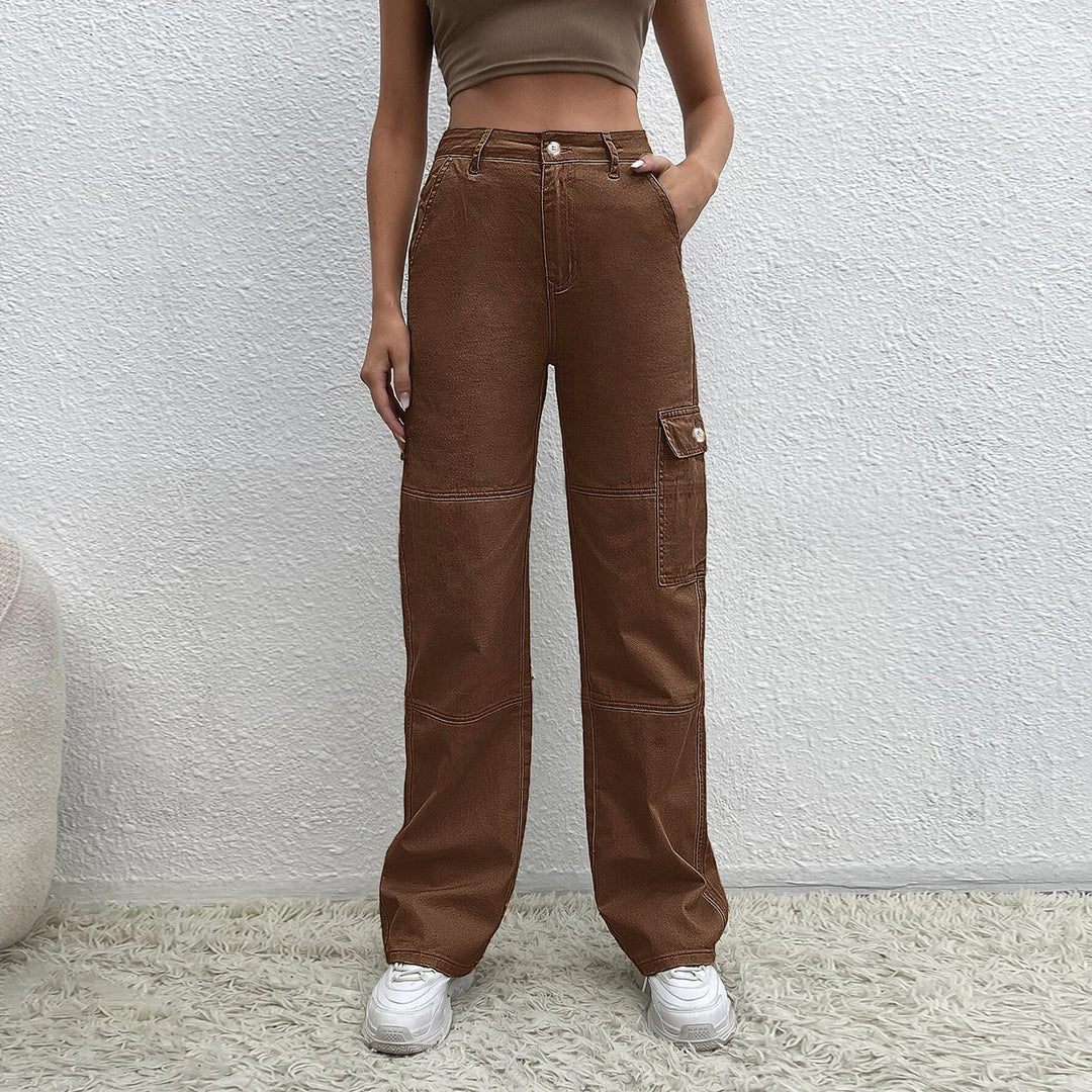Ladies High-Waisted Utility Cargo Pants in Wide-Leg from sturdy Denim Amarae