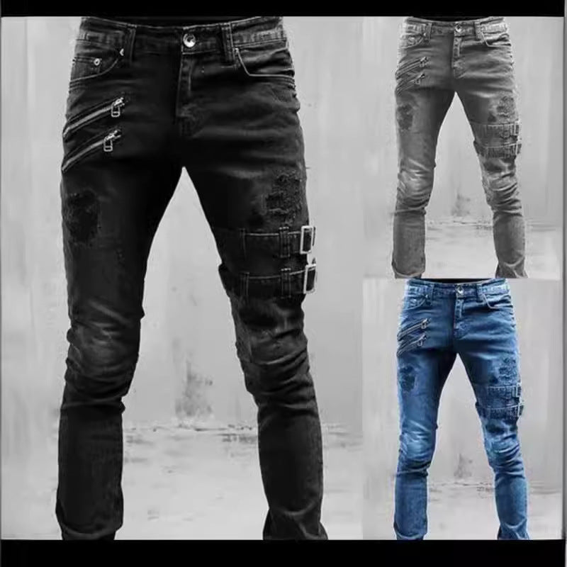 Men's Jeans with Stylish Zip and Distressed Details Lune London