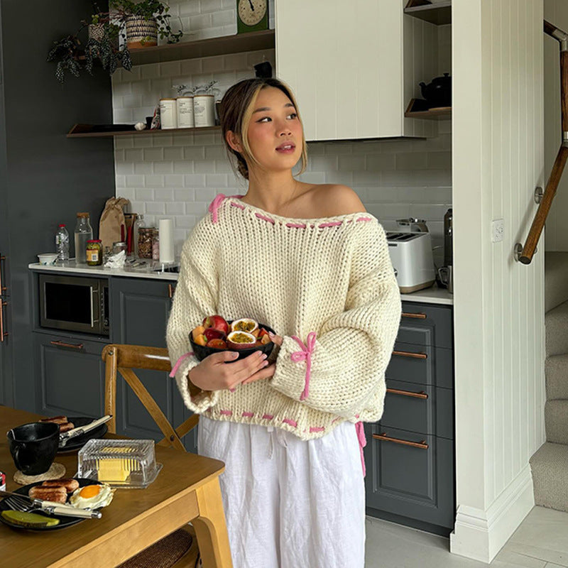 Chunky knit sweater for women with a casual off-the-shoulder design Lune London