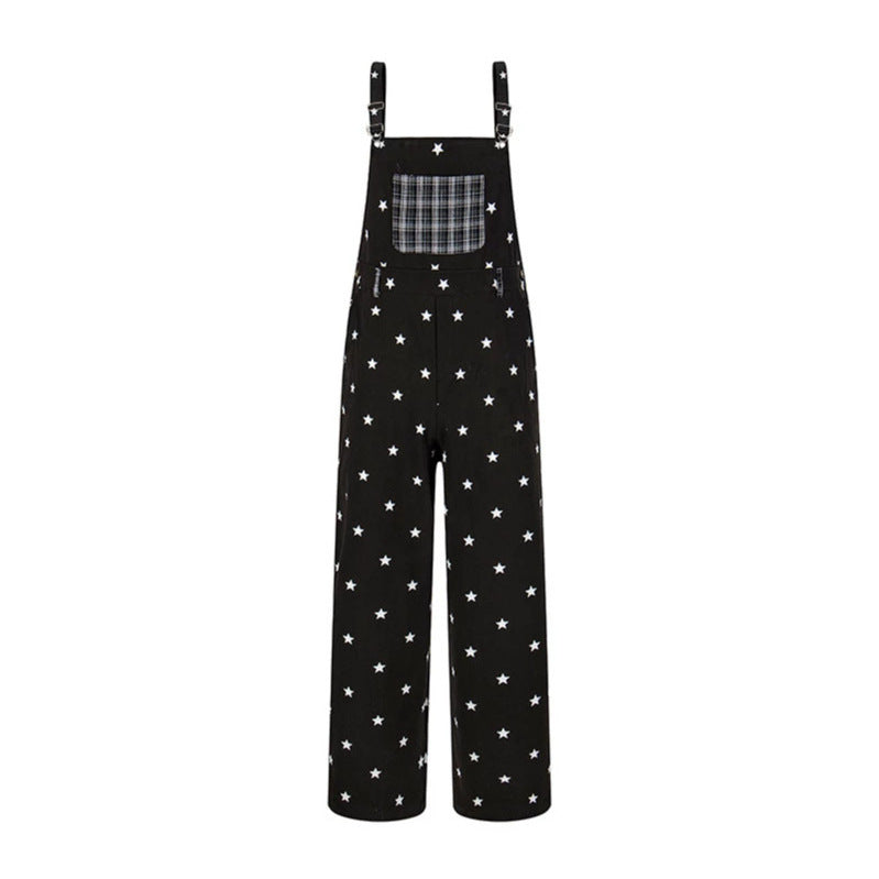 Women's overall in palazzo cut with star all-over and check patch Amarae