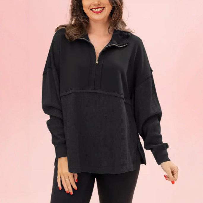 Women's knitted sweater with pattern, half-zip, and wide sleeves Lune London