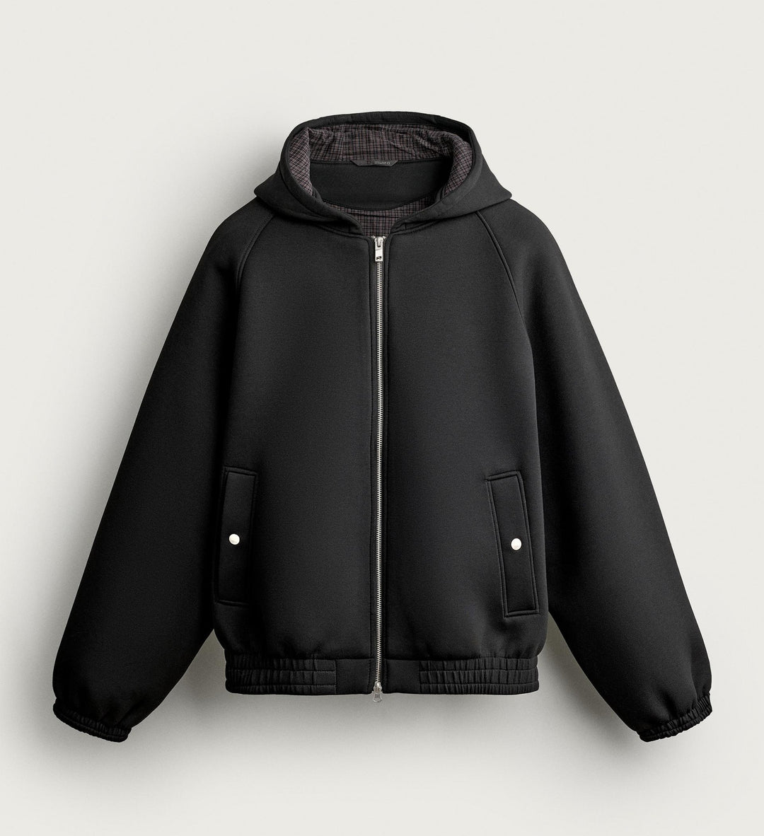 Men's Boxy Hoodie Jacket with Padded Texture and Checkered Lined Hood Amarae