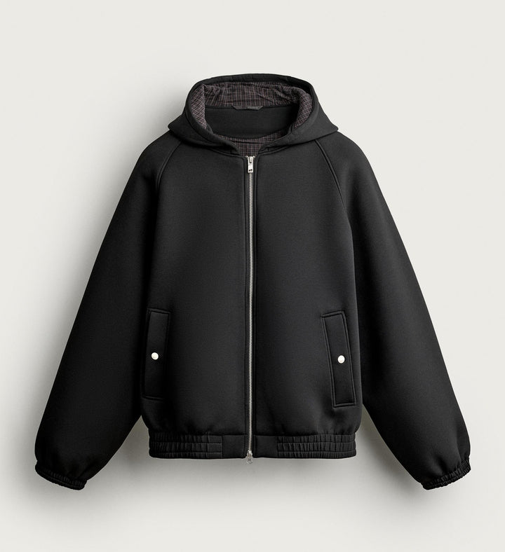 Men's Boxy Hoodie Jacket with Padded Texture and Checkered Lined Hood Amarae
