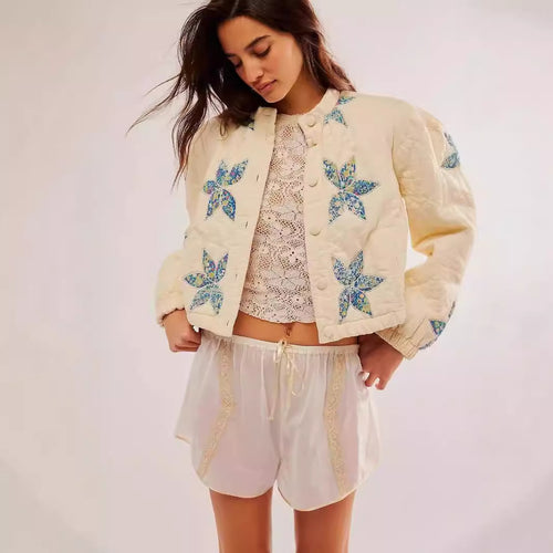 Lady quilted jacket with floral embroidery Amarae