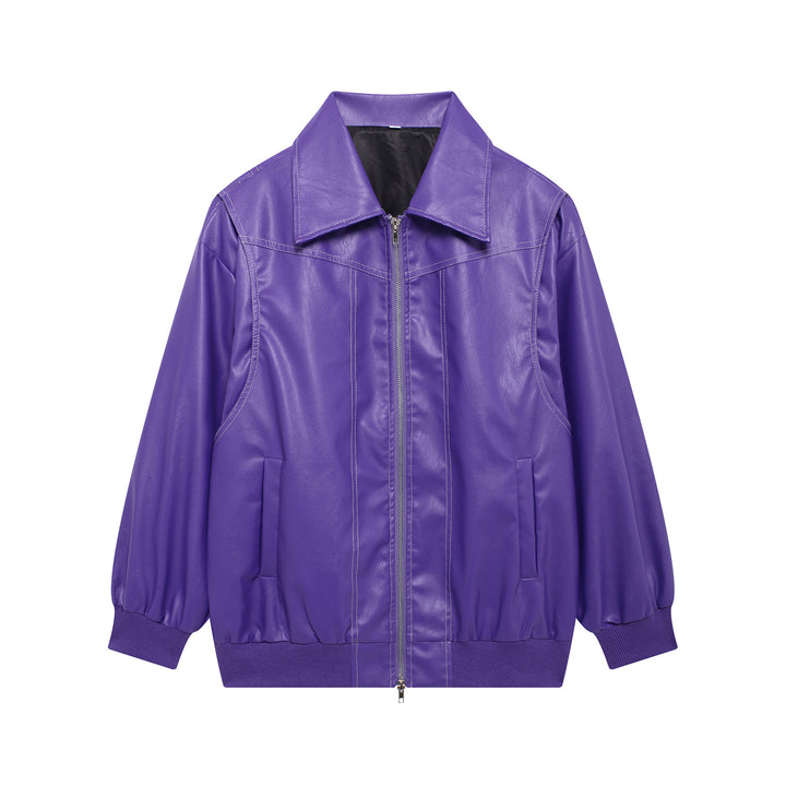 Ladies Trendy Synthetic Leather Jacket with Elastic Cuffs and Practical Pockets Lune London