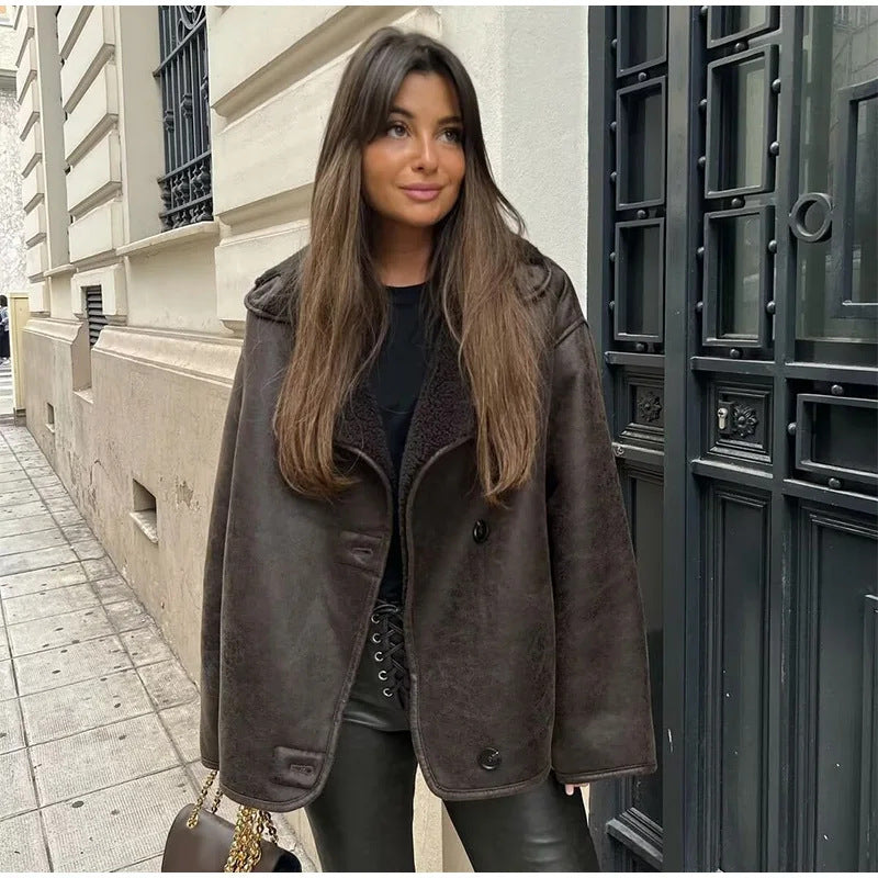 Synthetic leather jacket for women with plush lining Lune London