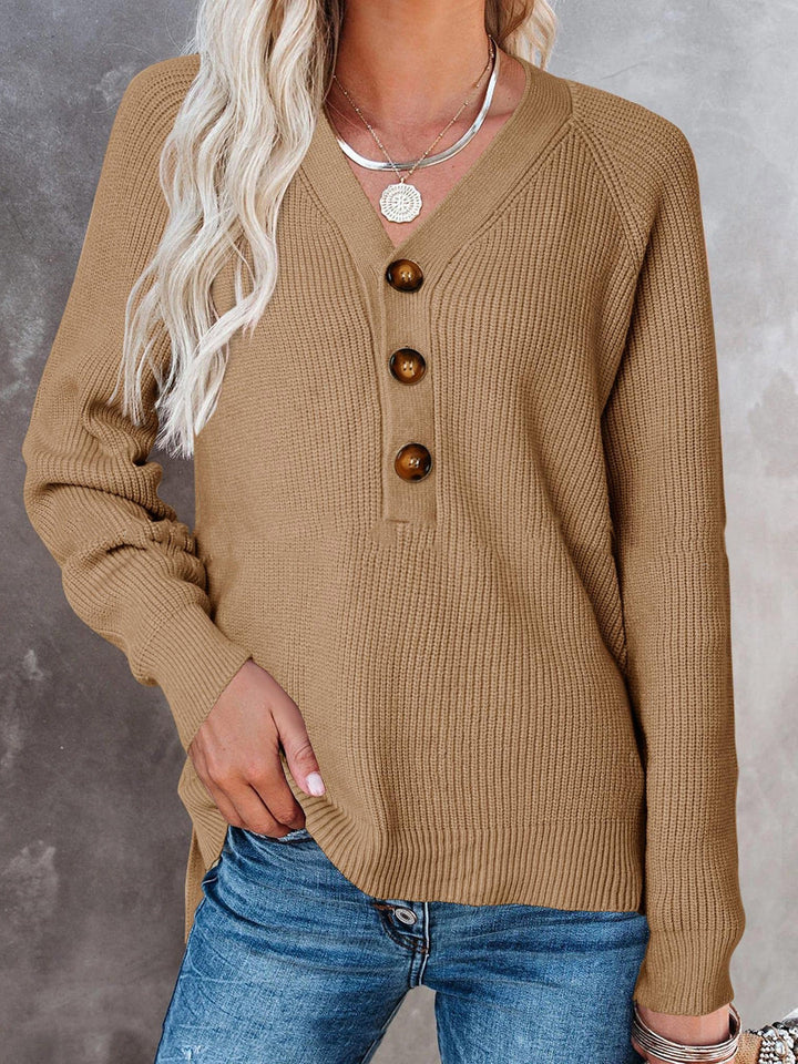 Ladies V-neck sweater with button details Lune London