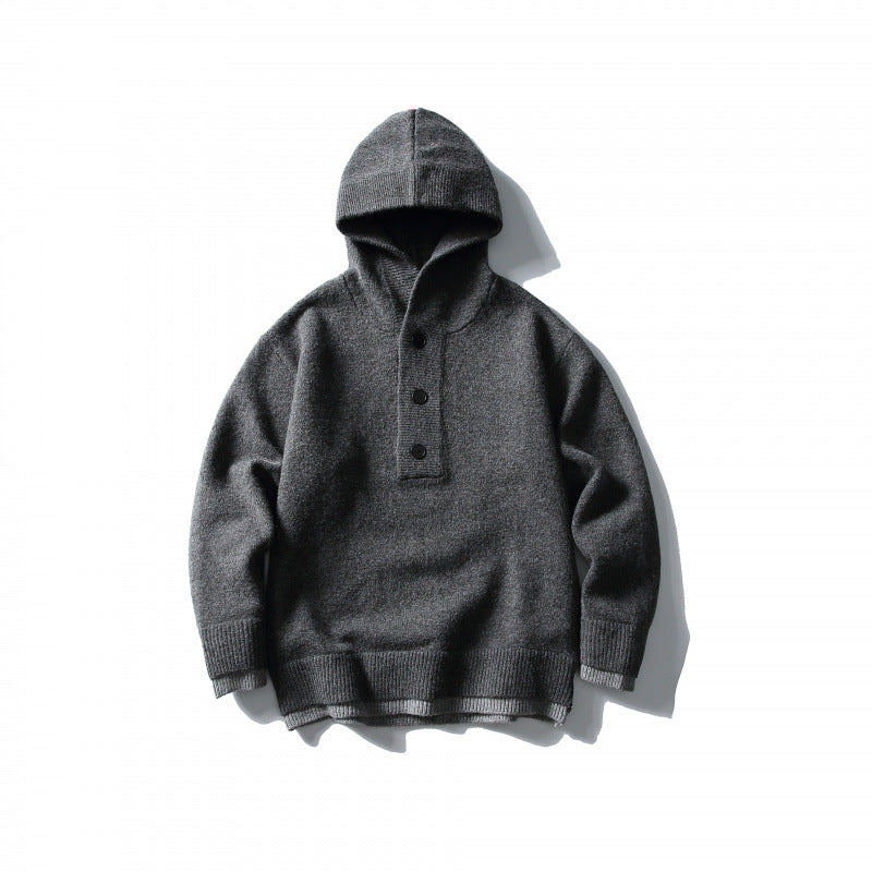 Unisex knitted hoodie with half placket, ribbed hem and double-layer finish Amarae