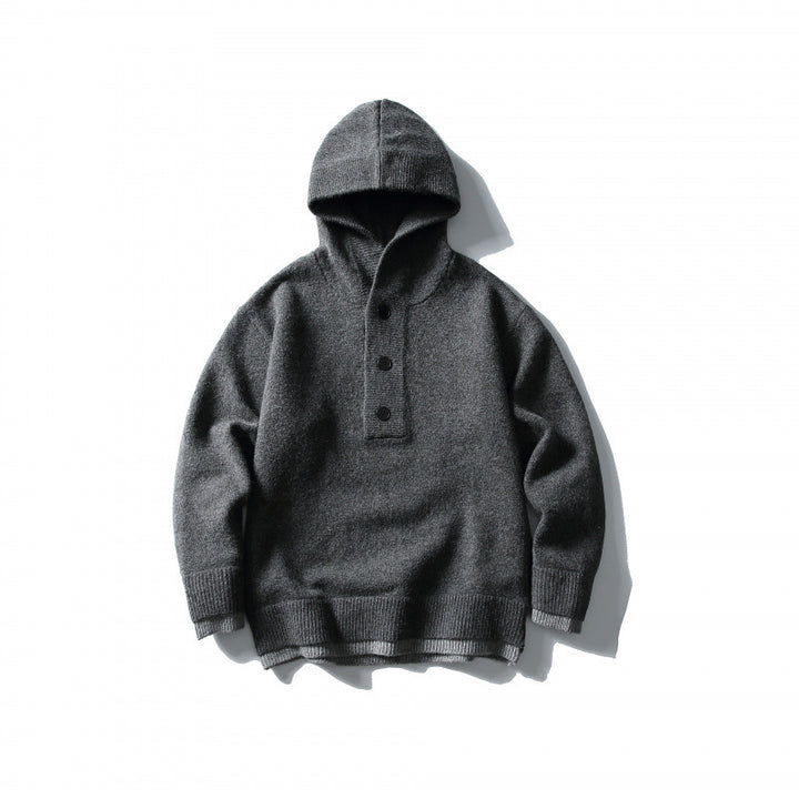 Unisex knitted hoodie with half placket, ribbed hem and double-layer finish Amarae