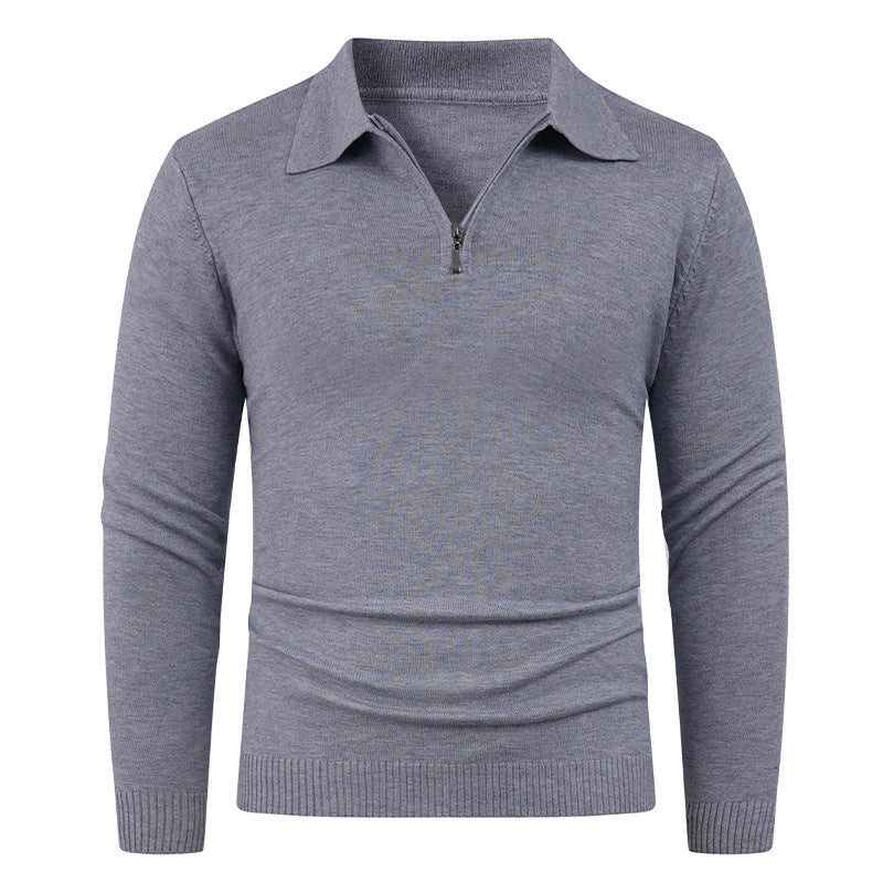 Knit sweater for men with semi-open collar and fine ribbed texture Lune London