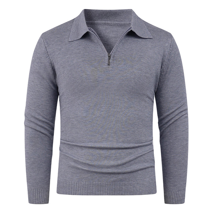 Knit sweater for men with semi-open collar and fine ribbed texture Lune London