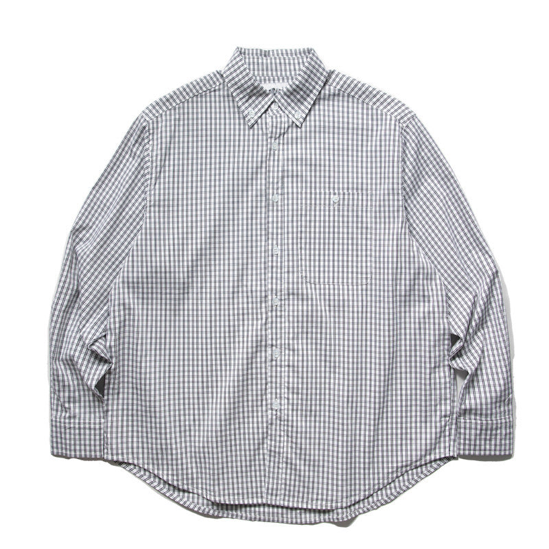 Men's Oversized Checked Shirt in Boxy Cut with Button-Down Collar and Curved Hem Amarae