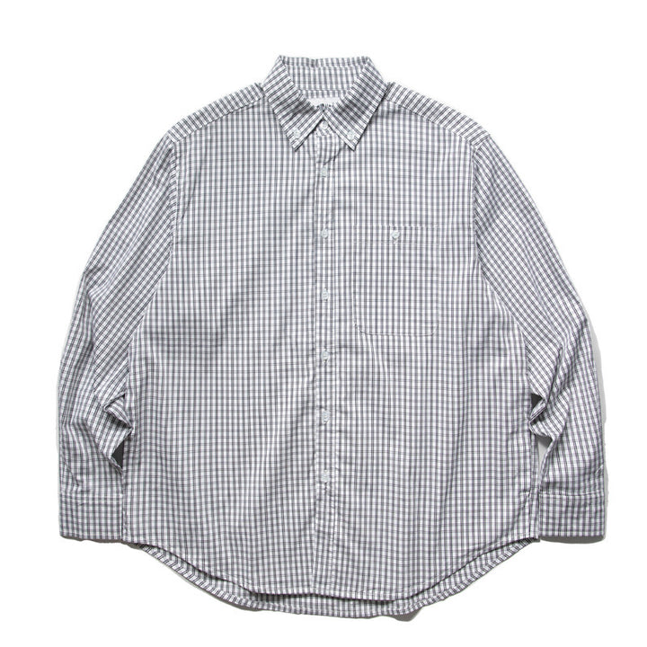 Men's Oversized Checked Shirt in Boxy Cut with Button-Down Collar and Curved Hem Amarae