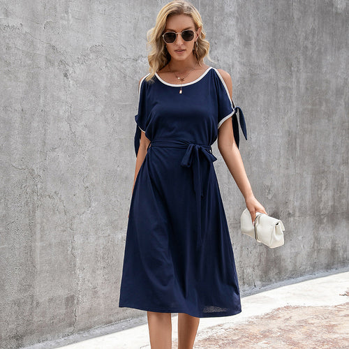 Casual midi dress for women with adjustable belt and bow details Amarae
