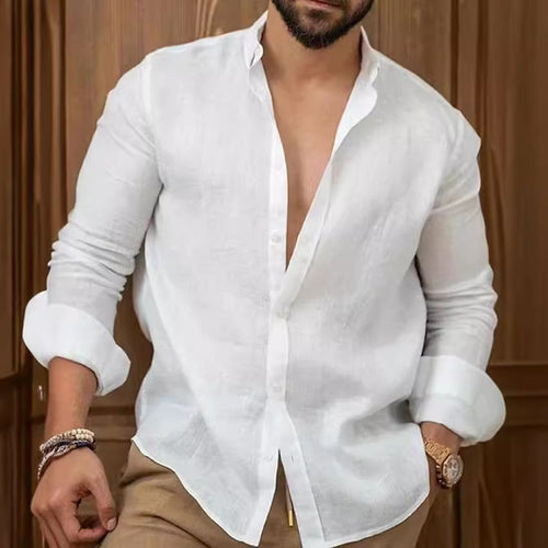 Classic linen shirt for men with modern cut and practical button placket Amarae