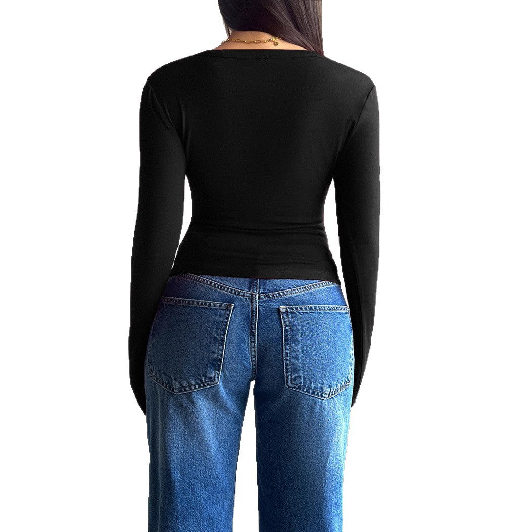 Women's long sleeve t-shirt with trendy button placket and flattering fit Lune London