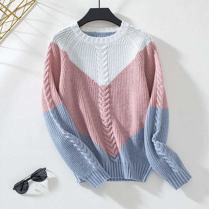 Women's chic and stylish knitted sweater with geometric patterns and twisted ribs