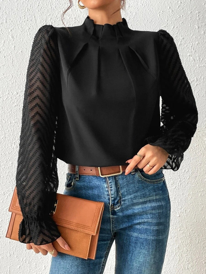 Women elegant blouse with structured sleeves and a high collar Lune London