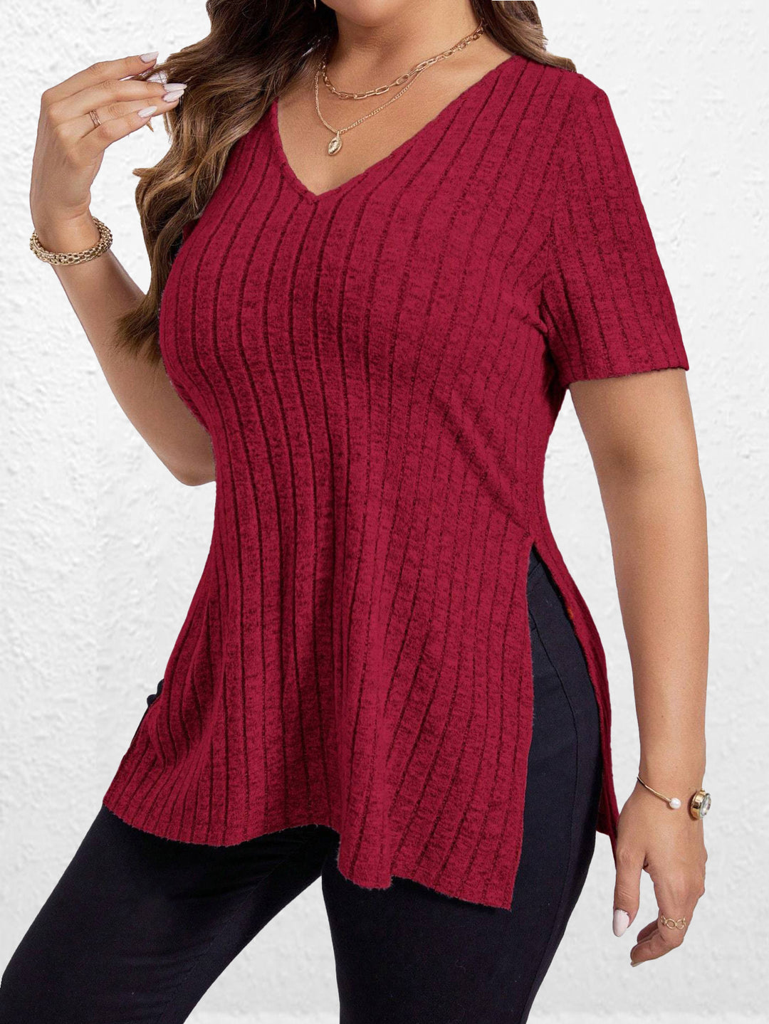 Chic Textured V Neck Women's Tunic and Style