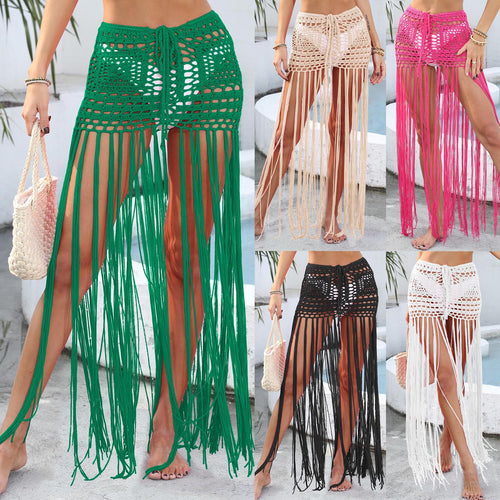 Ladies Bohemian Crochet Fringe Beach Cover Skirt Amarae